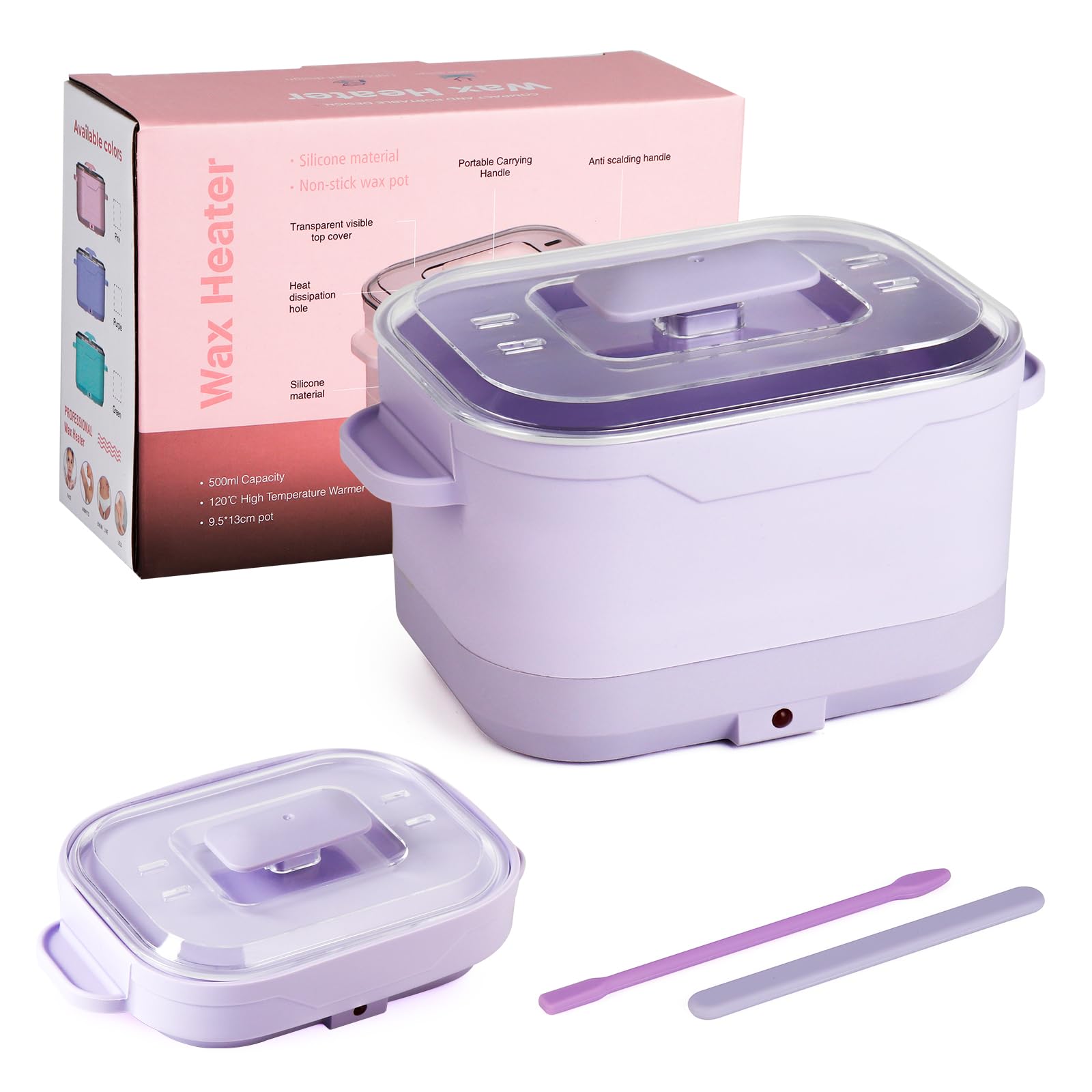 Silicone Wax Warmer for Hair Removal, Foldable Silicone Wax Warmer for Hard Wax with 2 Reusable Silicone Applicator Sticks, Portable Mini Wax Warmer for Eyebrow, Face & Bikini, Travel Wax Kit