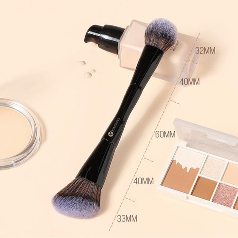 KINGMAS Foundation & Bronzer Duo Brush - Dual-Ended Angled & Round Top Makeup Brush for Flawless Blending (Black)