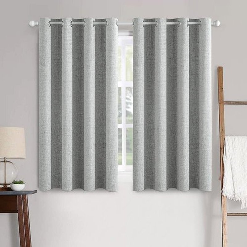 MIULEE Linen Curtains - 100% Blackout Thermal Insulated Drapes | Glacier Gray, 52 x 45 Inch (2 Panels)