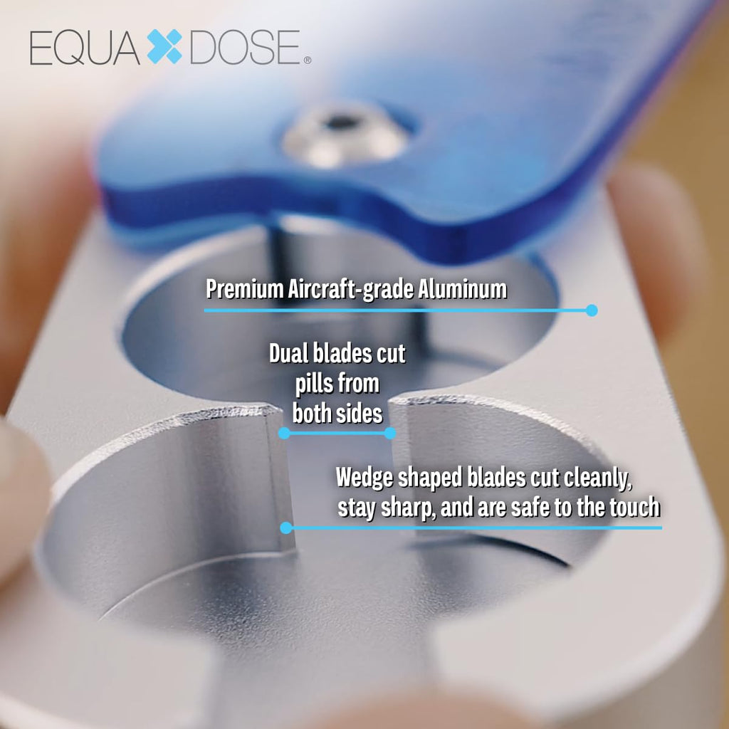 EQUADOSE Pill Splitter with Premium and Durable Aluminum Blades, Safely and Cleanly Cuts Small and Large Tablets, Vitamins, and Pills, Easy Tablet Divider for Accurate Medication Dosing