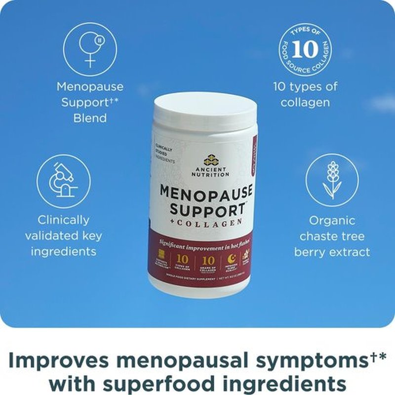 Ancient Nutrition Menopause Support | Hydrolyzed Collagen Powder with Superfoods - Vanilla, 25 Servings