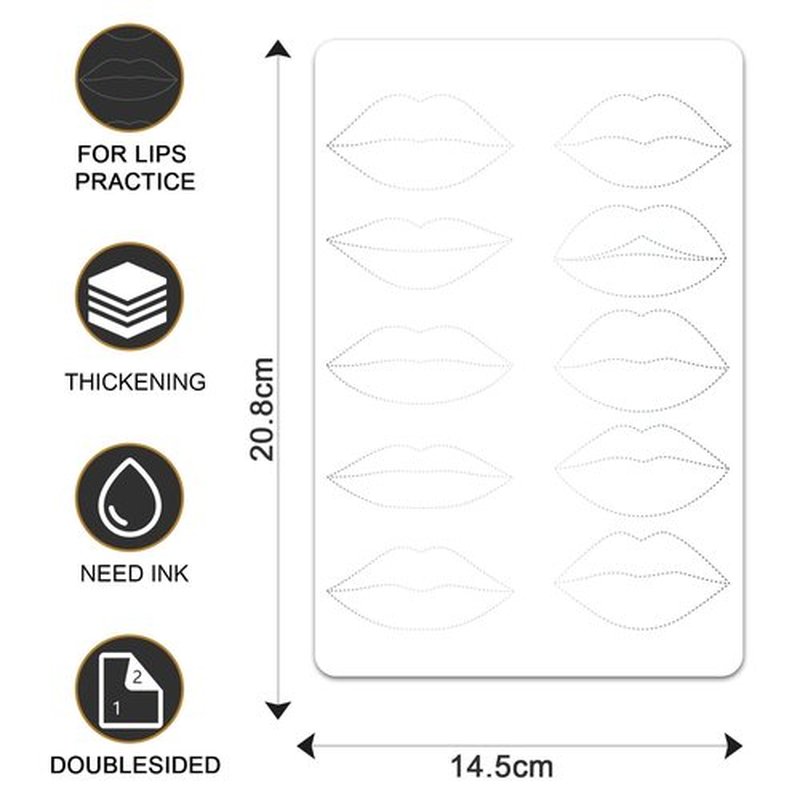 3 pcs Thicken Silicone Lip Blushing Practice Skin Lip Tattoo Fake Skin Perfect for Permanent Makeup Lips (White Skin +Silver Printing)