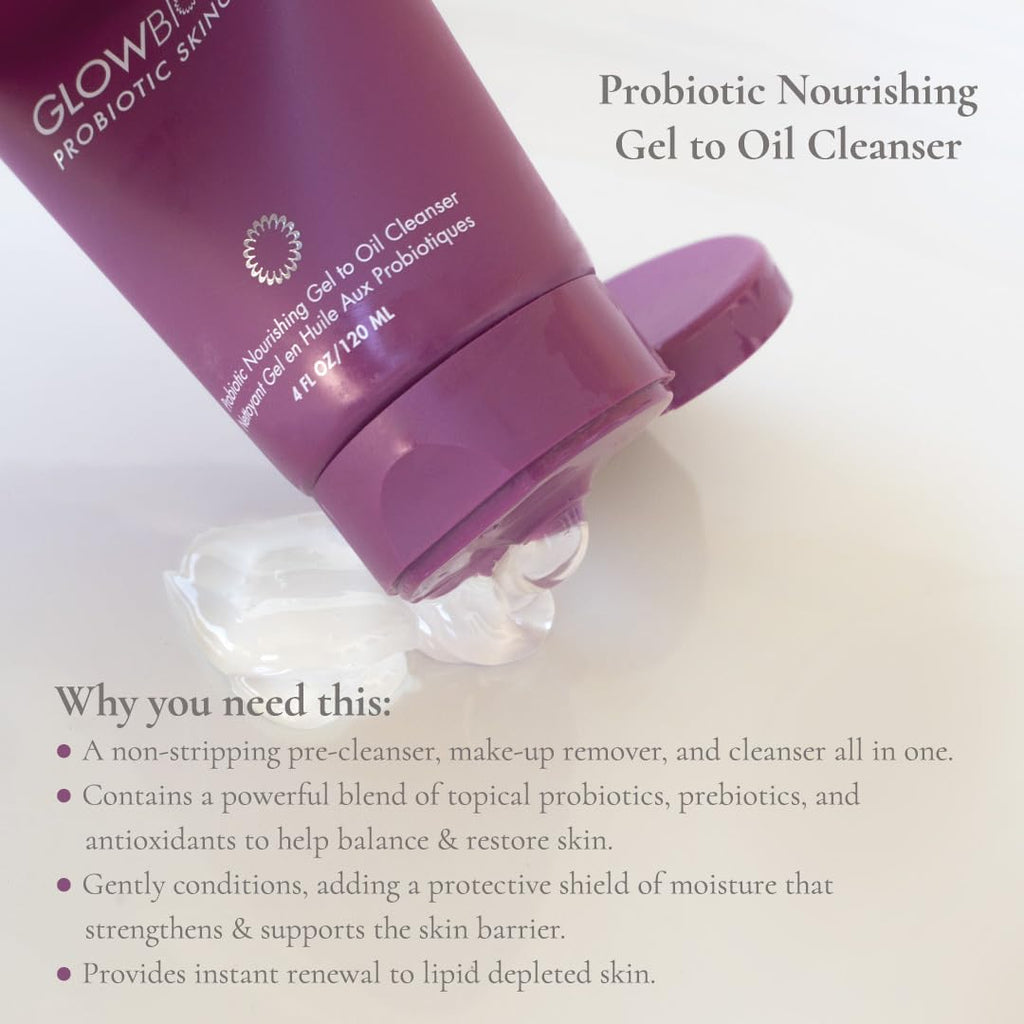 Glowbiotics Probiotic Gel-to-Oil Cleanser: Gentle Makeup Remover with Vitamin C - Effectively Removes Makeup, Oils & Sunscreen, 4 Fl Oz