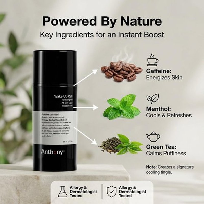 Anthony Wake Up Call Face Moisturizer - 3 Fl Oz Anti-Puffiness Refreshing Formula with Caffeine & Green Tea