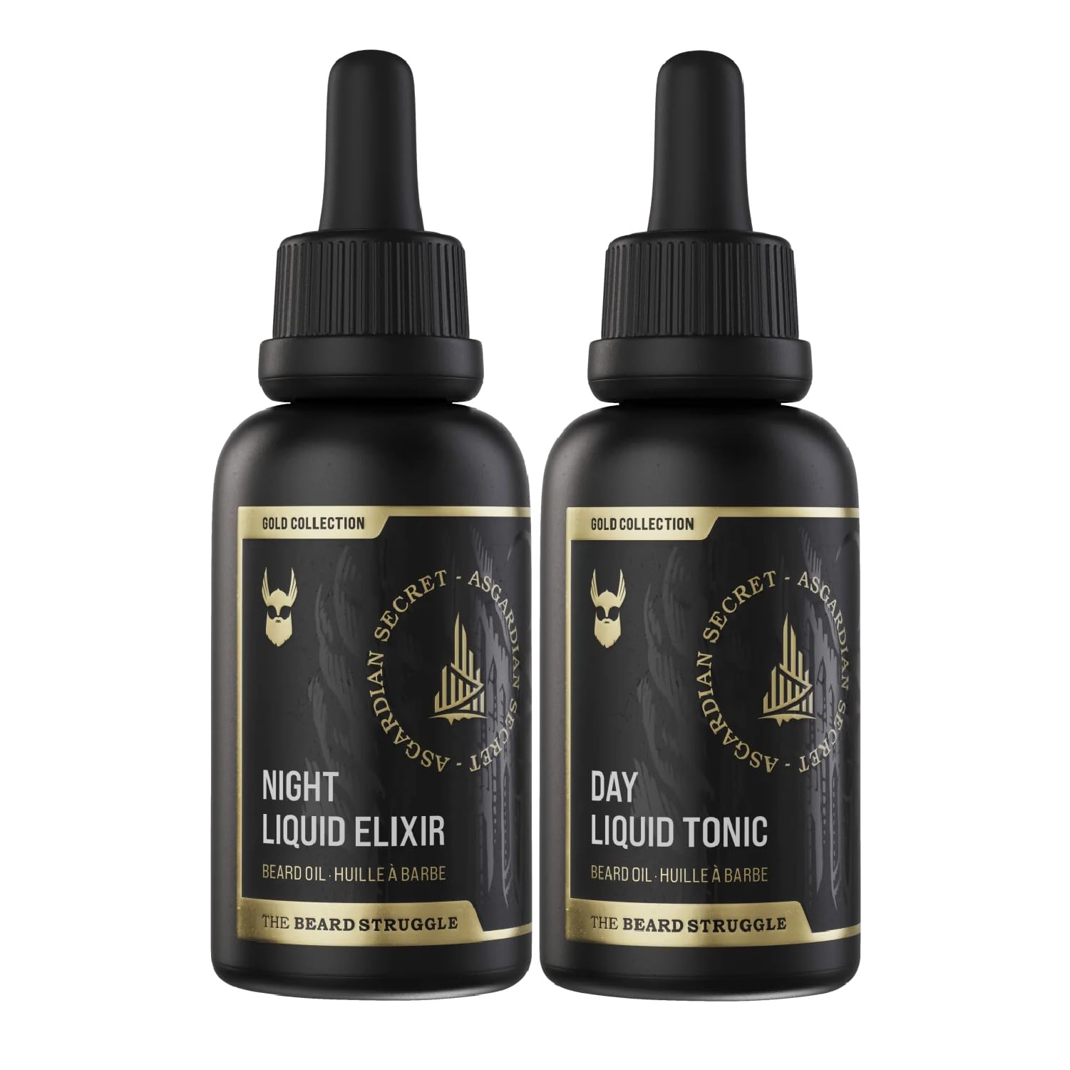 The Beard Struggle Tonic + Elixir Beard Oil Bundle - Gold Collection - Grooming Beard Oil - Softens, Moisturizers, and Strengthens Beard Growth - Pack of 2, Asgardian Secret