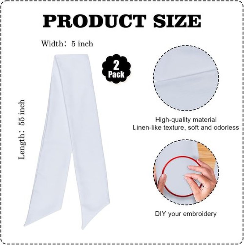 Skiennix White Linen-Style Wreath Sash - 2 Pieces, 55"x5.1" Blank Ribbon for DIY Embroidery & Monogram Decor