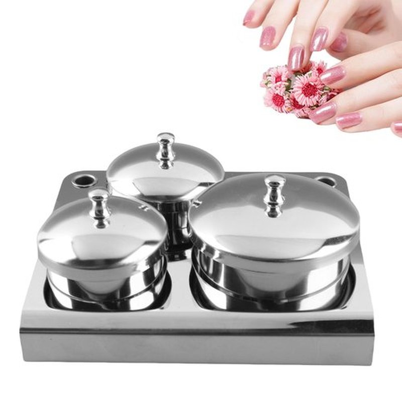 Nail Art Tools, 3pcs Stainless Steel Nail Art Mini Powder & Liquid Set Cans Storage Box Compact Manicure Tools