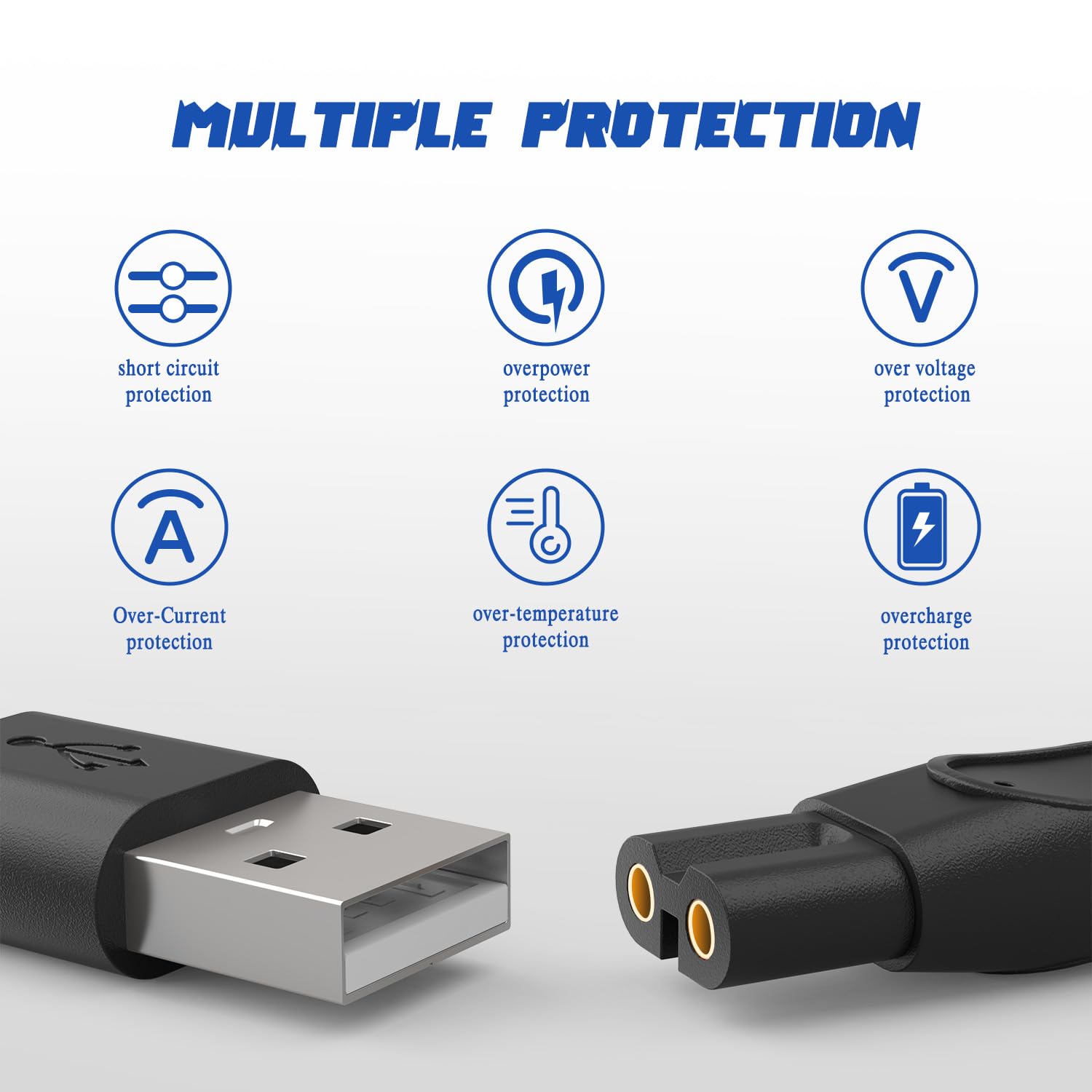 5V USB Charging Cable Compatible with Philips One Blade QP2724 Charger Cord for Phillips Norelco Oneblade 360, QP1924, QP2834, MG5910, Shaver 3600, 3900, 2 Packs Beard Trimmer Power Cord for Travel