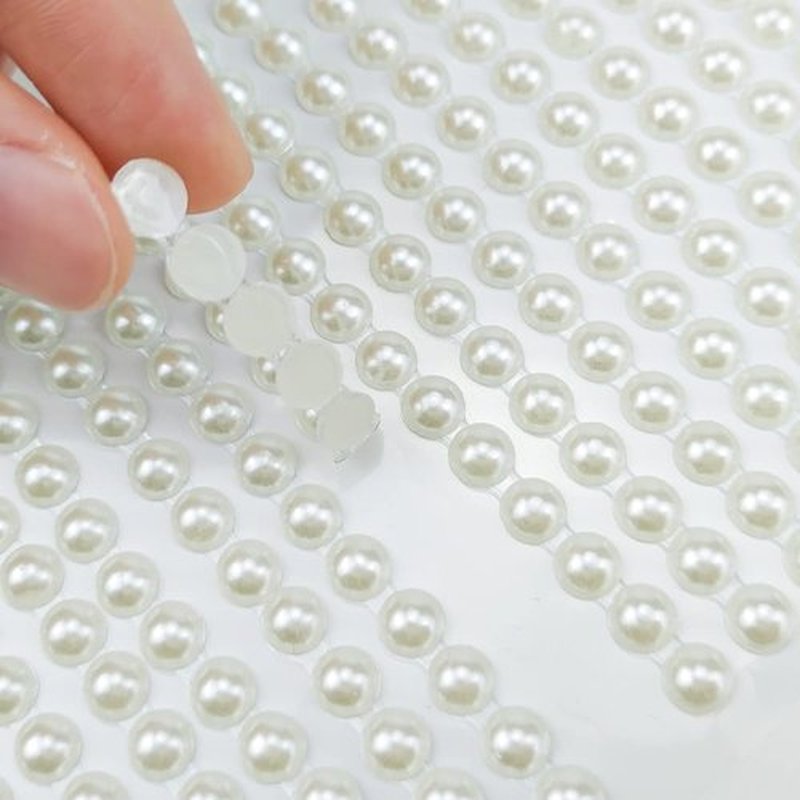 3090 Pcs 4 Sheets Pearl Rhinestone Stickers 3/4/5/6 mm Self Adhesive Craft Rhinestones Gems for Face Eyes Makeup Hair Body (Beige_pearl-3/4/5/6mm)