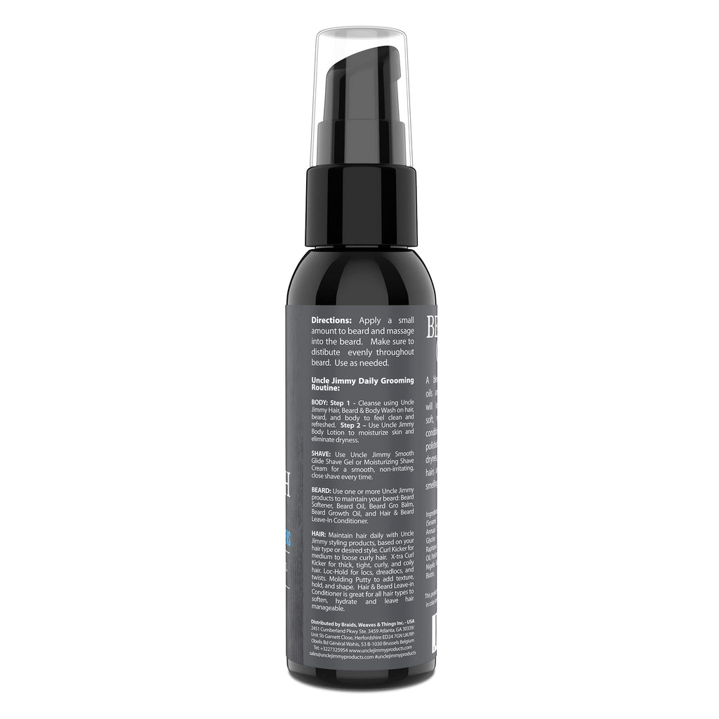 Uncle Jimmy Beard Growth Oil with Biotin | Natural Beard Care for Thicker, Fuller Healthier Beard | Men's Facial Hair Treatment for Grooming | Increases Thickness and Volume 2 Fl Oz