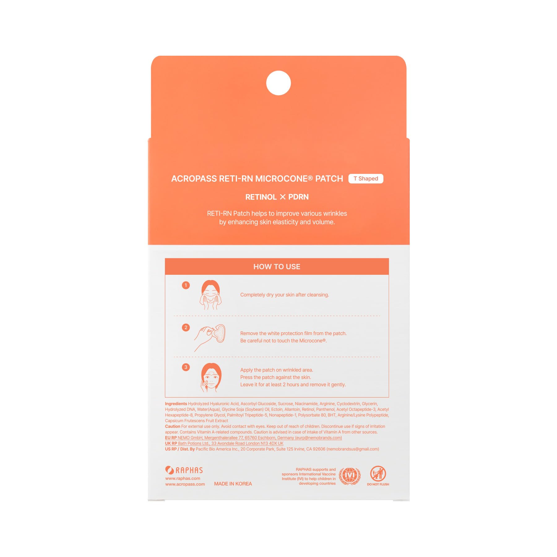 Wrinkle Patches ACROPASS RETI-RN Microcone, Deep Wrinkle, PDRN 10,000 ppm, Retinol 3,300 IU/g, Hyaluronic Acid, Anti-Aging (T shape, 4 Count)