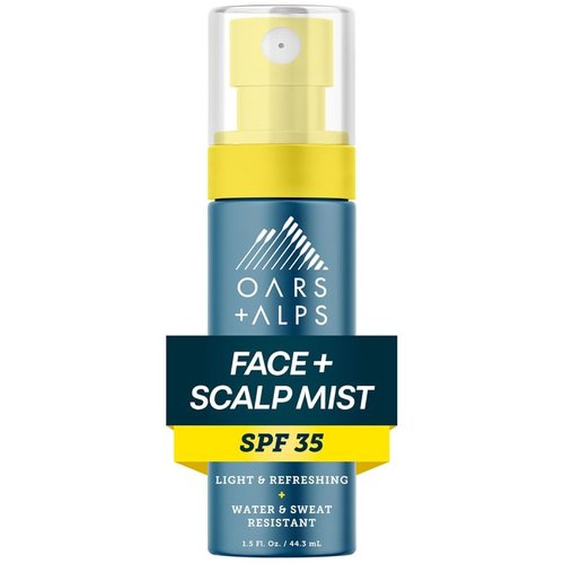 Oars + Alps SPF 35 Face & Scalp Sunscreen Spray Mist - Water & Sweat Resistant, Aloe Vera & Cucumber, 1.5oz