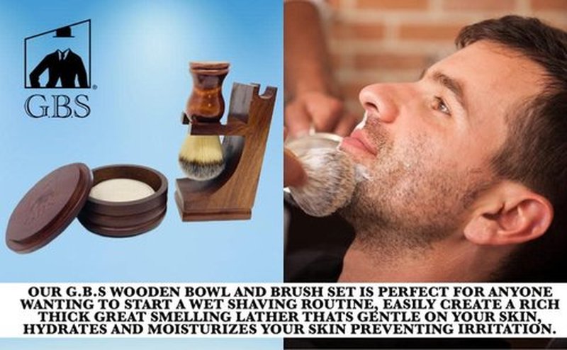 G.B.S GENTS Men's Classic Wooden Shaving Set - Brush, Stand & 3.5-Inch Soap Bowl Included