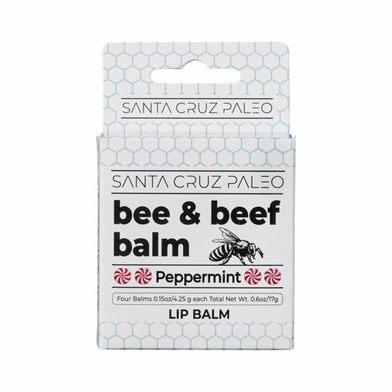Santa Cruz Paleo Grass Fed Beef Tallow & Beeswax Peppermint Lip Balm, 1 Pack, Beef Tallow for Skin Care Moisturizer, Hypoallergenic for Sensitive Skin, Long Lasting & Vitamin Rich, Peppermint