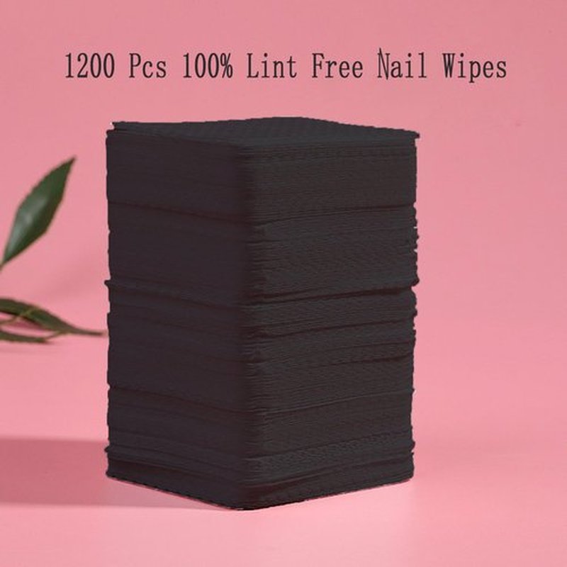 1200PCS Nail Wipes, Lint Free Nail Wipes Lint Free Wipes,Glue Wipes for Eyelash Extension,Soft Gel Nail Polish Remover Pads Wipes Lint Free Cotton Pads Wipes Non-woven Fabric Glue Cleaning Wipe, Black