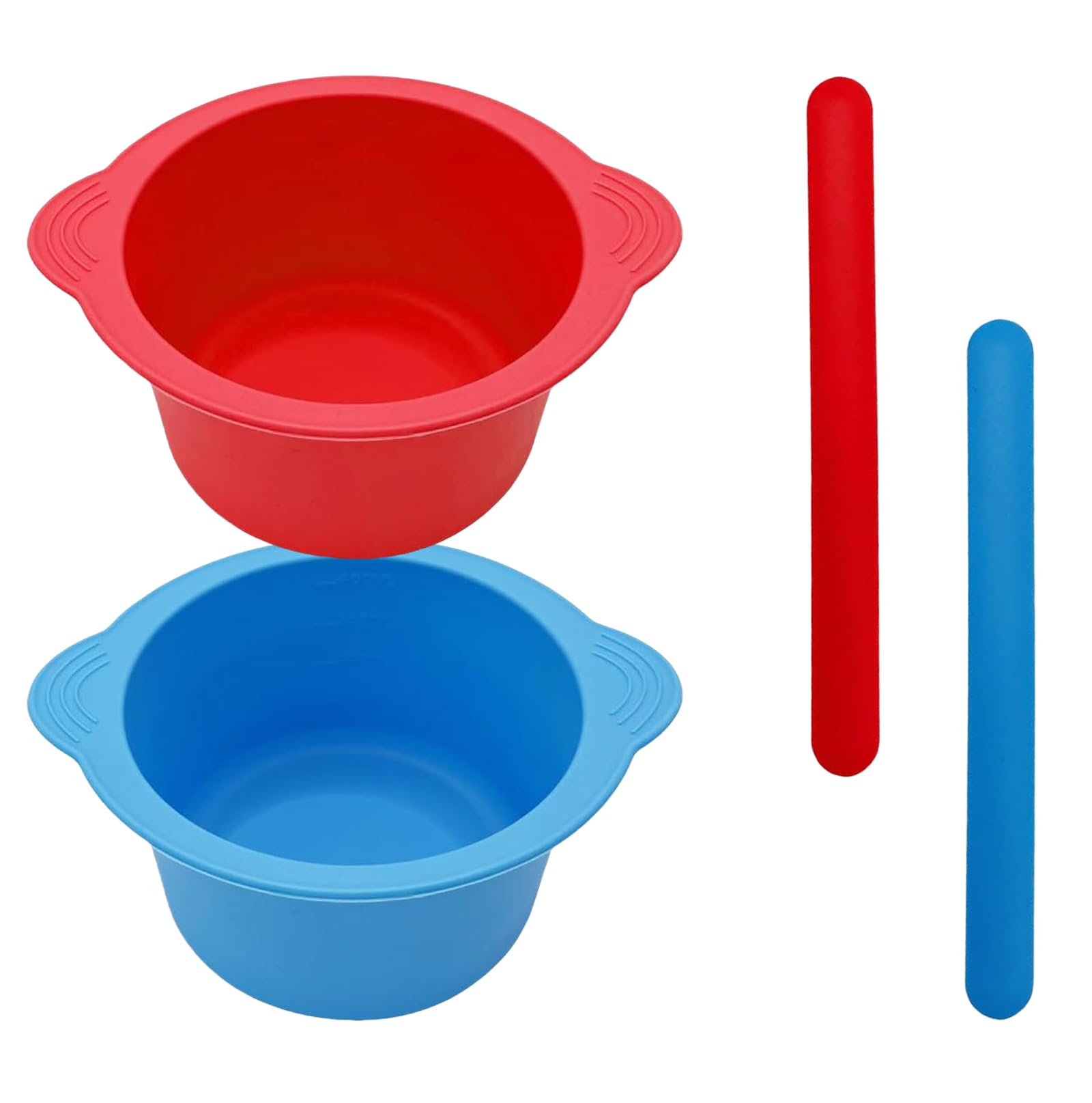 Silicone Wax Warmer Liners, 2-Pack Non-Stick Wax Pot Replacement with 2 Silicone Wax Sticks for Hair Removal, Gigi Wax Warmer, Kolua Wax Kit, Body Wax Warmer (Red & Blue)