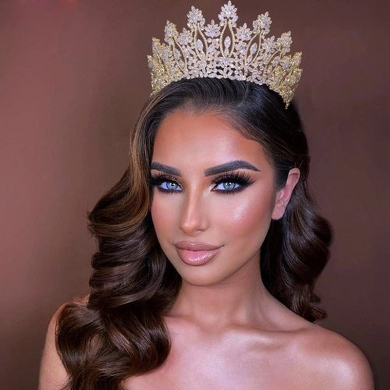 FASNAHOK Luxury Tall Pageant Queen Crowns for Women Coronas Para 15 Anos Quinceaneras Large Cubic Zirconia Wedding Tiaras Big Bridal Hair Accessories Gift Gold