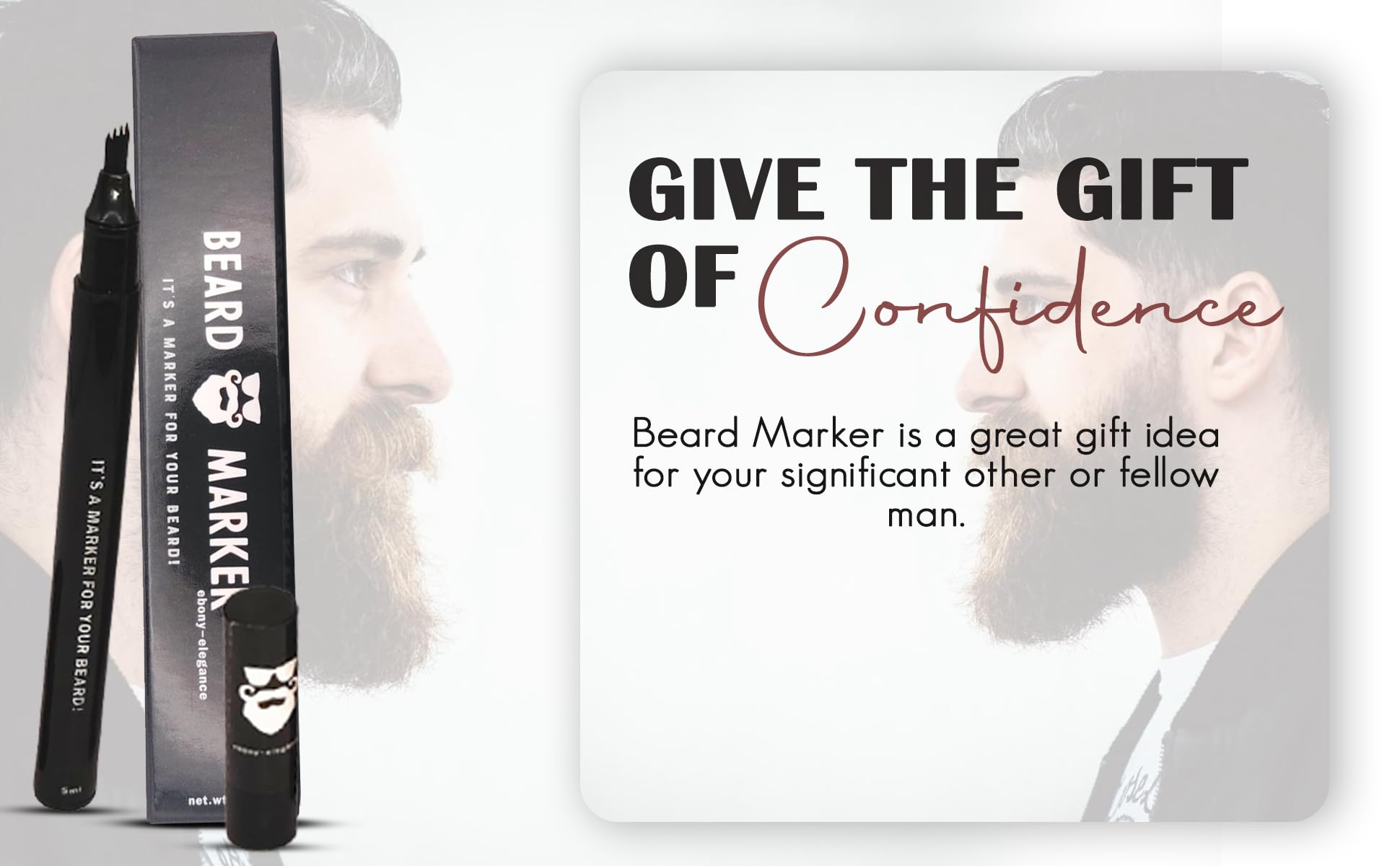 Beard Filler Pen by Beard Marker – ebony-elegance (Black) – Waterproof, Smudge-Proof Gray Beard Concealer, Quick-Dry, Professional Beard Touch-Up