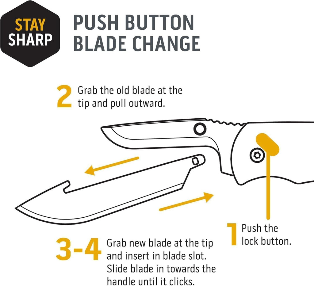 OUTDOOR EDGE 3" Replacable Combo Blade Pack - 2 Stainless Steel EDC Drop-Point Blades & 2 Stainless Steel Serrated Drop-Points - Compatible 3" Razor Blade Knives