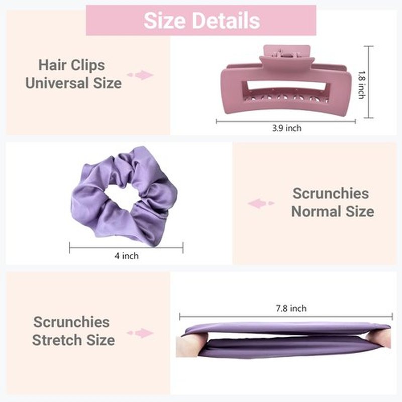 12Pack Hair Clips and Satin Scrunchies for Women Set Hair Bands Matte Flat Claw Clips for Women and Girls Hair Ties no Damage Hair Accessories