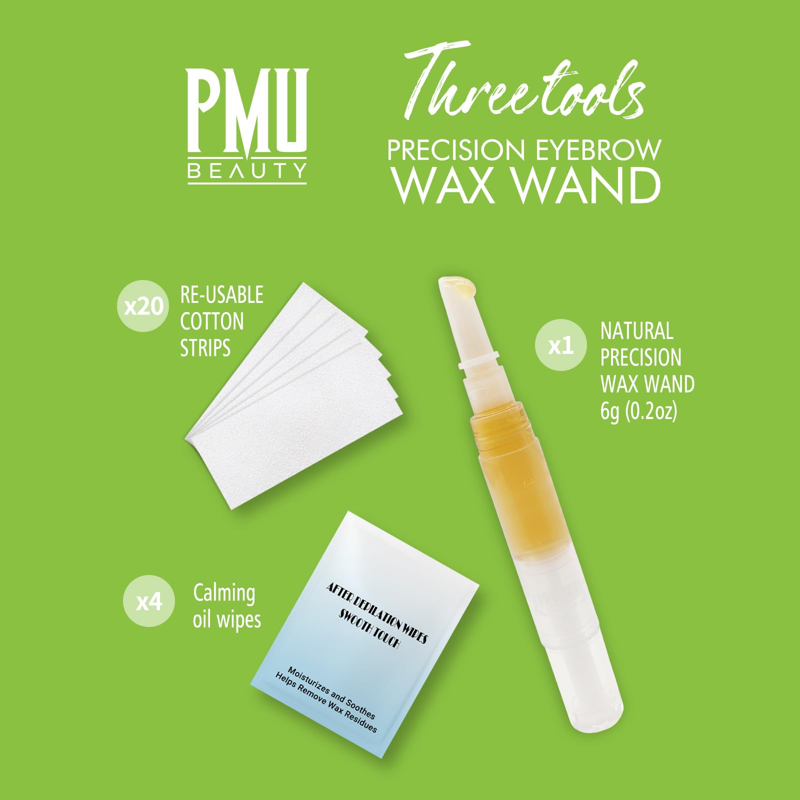 PMUBEAUTY Eyebrow Shaper Wax Kit for Women Eyebrow Facial At-Home Hair Removal with 4 Counts Ready-to-Use Wax Strips for All Hair Types Delicate Areas Cotton Strips Cleansing Wipes 0.2 Ounce