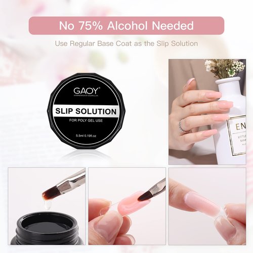 GAOY Poly Nail Extension Gel Kit of 4 Colors with Top Coat Base Coat Dual Forms and Tools Nail Enhancement All-in-One Builder Gel French Manicure Kit