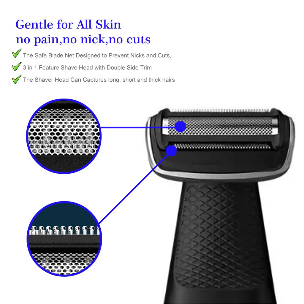 BG2000 Replacement Heads Compatible with Philips norelco bodygroom 7000, 2 Pack Bodygroom Replacement Foil Heads for BG5025, BG7030, BG7040, BG2030, BG2040-Wet Dry Use