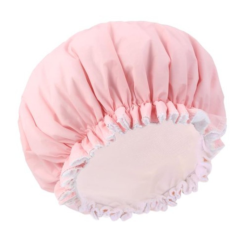 Skiennix Reusable Shower Cap - Waterproof Terry Cloth Lined Design | Double Layer, Pink for All Hair Lengths