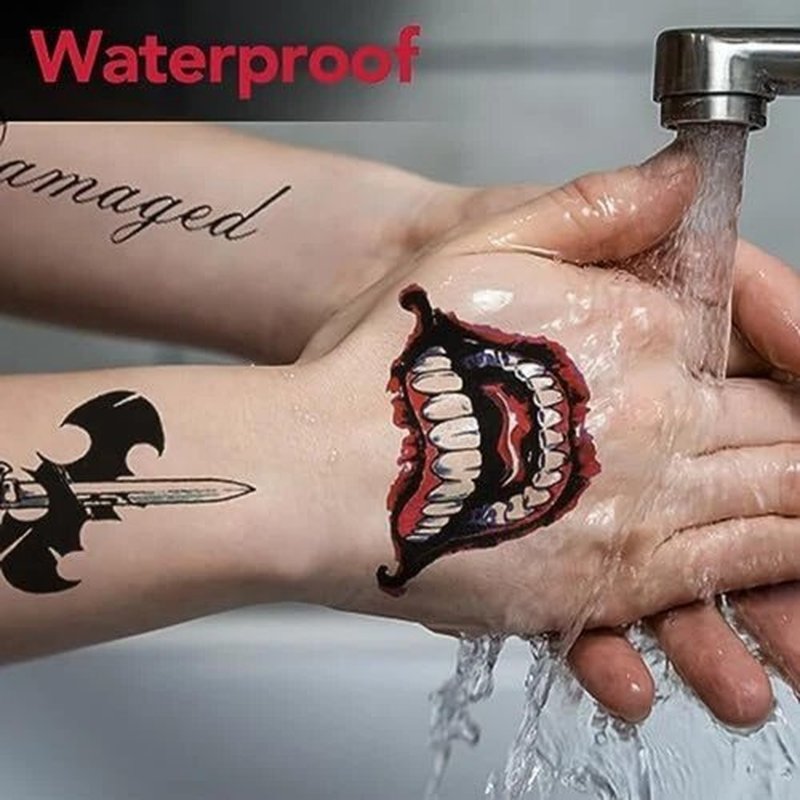 8 Sheets Joker Tattoos, Large-Size Waterproof Halloween Temp Tattoo for Men Women Adults, Suicide Squad Fake Stickers for Clown Costume Masquerade Cosplay Face Makeup Party Accessories
