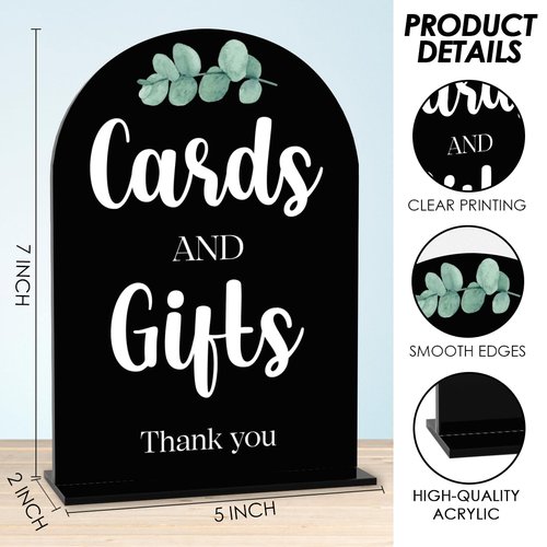 Black Cards and Gifts Sign for Wedding, Wedding Engagement Bridal Shower Baby Shower Decor for Reception Reception Party, Weddings Table Acrylic Sign