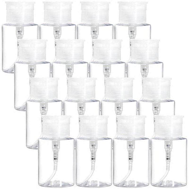 Hedume 16 Pack Nail Polish Remover Pump Empty Dispenser Bottle, Push Down Pump Dispenser, Empty Makeup Container for Alcohol, Acetone, Nail Polish and Makeup Remover, 5 oz