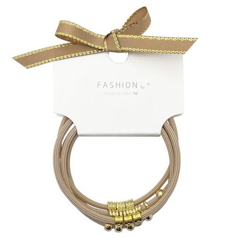 Blonde Boho Hair Ties Bracelet, Cute Ponytail Holders with Gold Bead Jewelry for Women, Trendy Elastic Hair Accessories for Thick, Thin, Curly Hair (Beige)