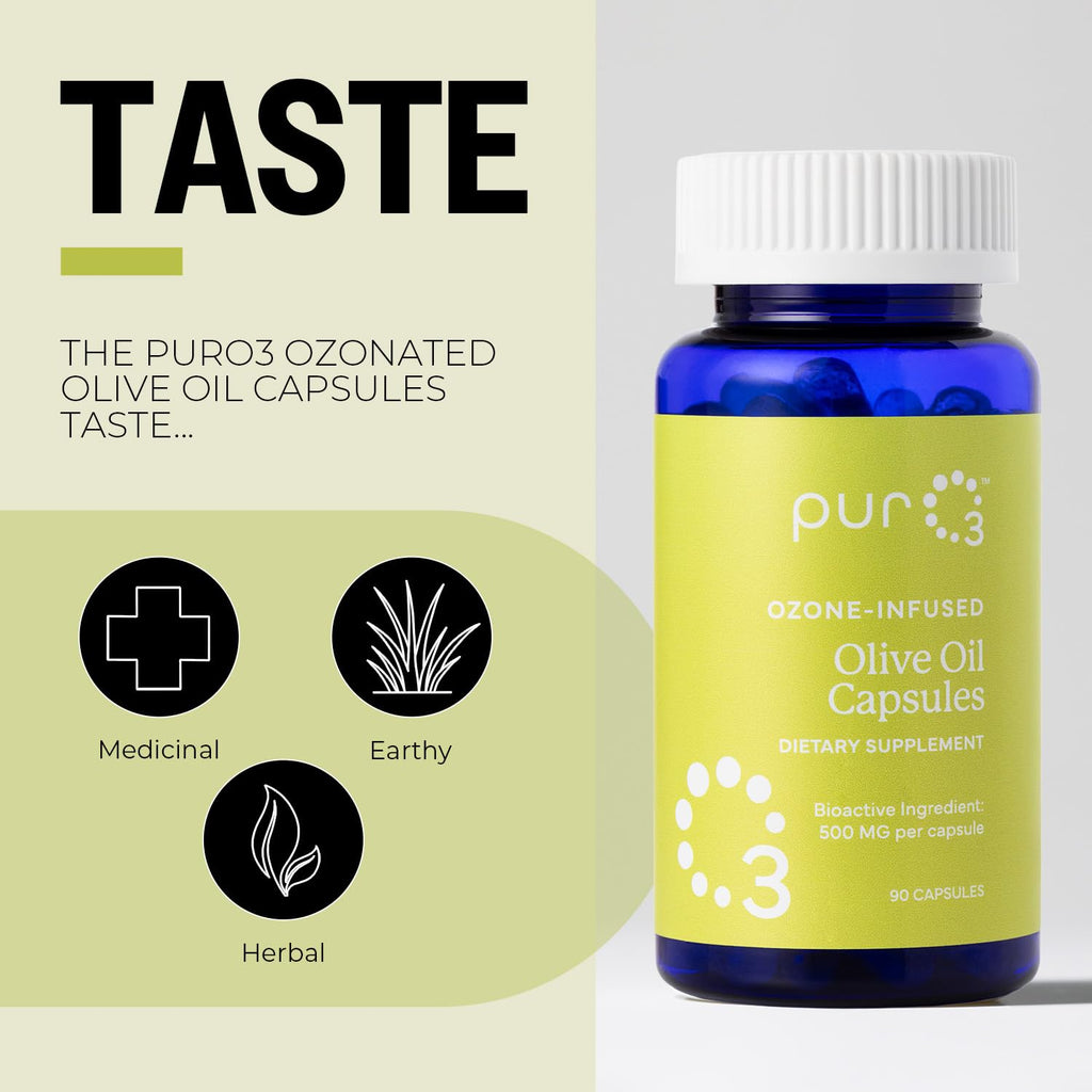 PurO3 Extra Virgin Olive Oil Capsules - High Potency Pure Ozonated Oils for Immune Support & Wellness Benefits - Organic Oxygen Infused Supplement - 90 Veggie Softgels