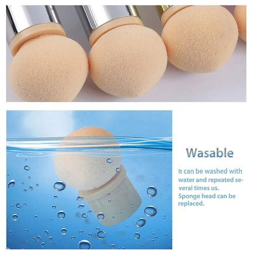 DANNEASY 4pcs Ombre Nail Brush Set with 6pcs Sponge Head, Acrylic Handle, Silicone Head, Pink, White, DIY Tools for French Nail Tip Design, Gradient Paint, Nail Pen, Manicure Brushes