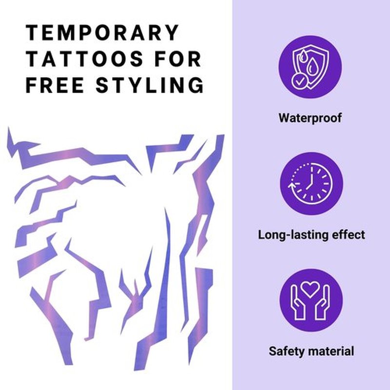Purple Ombre Temporary Patterns Tattoo – Realistic Waterproof Body Art for Cosplay, Halloween, and Party Makeup (2 PCS)