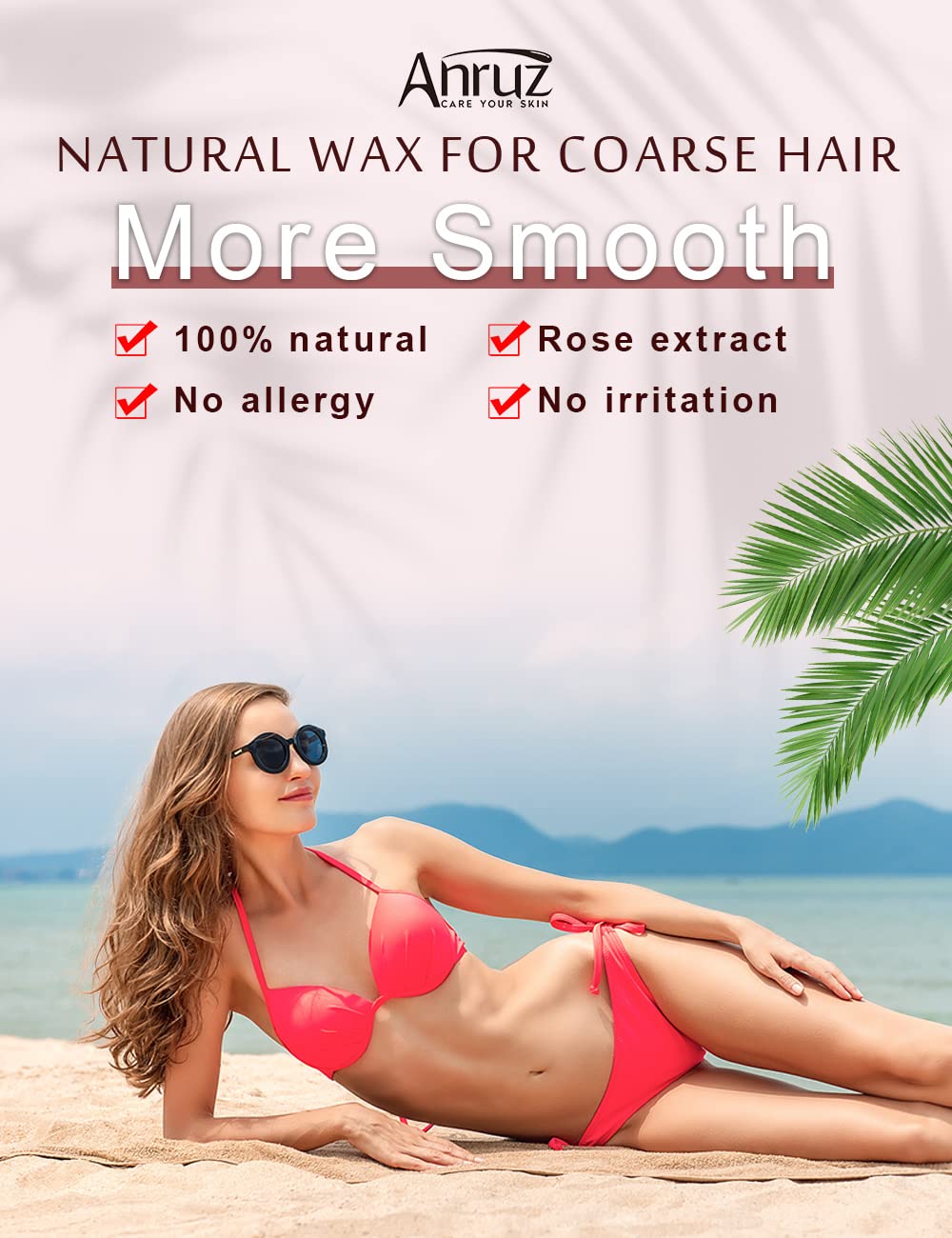 Anruz Hard Pink Wax Beads (1lb) - Professional Hair Removal for Brazilian Bikini, Legs, Underarms, Chest - Home Waxing for Any Warmer
