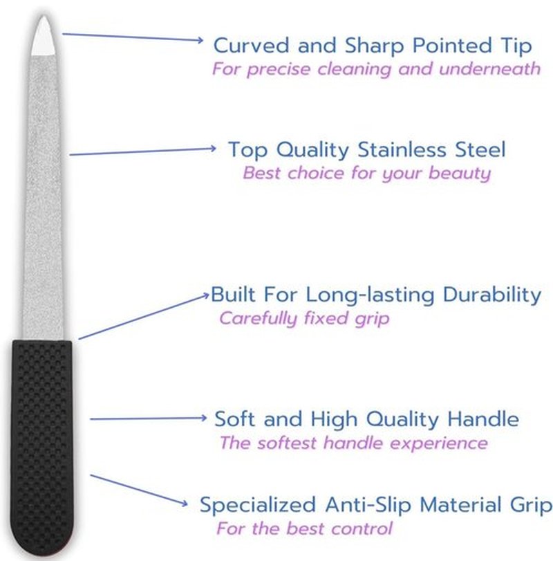 Professional Sapphire Black Nail File – Fine & Coarse, 5" Stainless Steel, Double-Sided Metal File, Ergonomic Non-Slip Handle, for Natural, Gel, Acrylic Nails, Manicure & Pedicure Tool