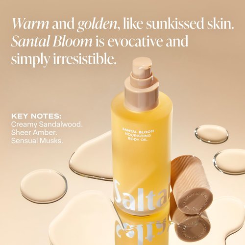 Saltair Body Oil - Luxurious Santal Bloom After Shower and Bath Oil for Women and Men. Botanical, Non-Greasy, Well-Absorbing Moisturizer for Hydrating Dry Skin – 4oz Pump Bottle