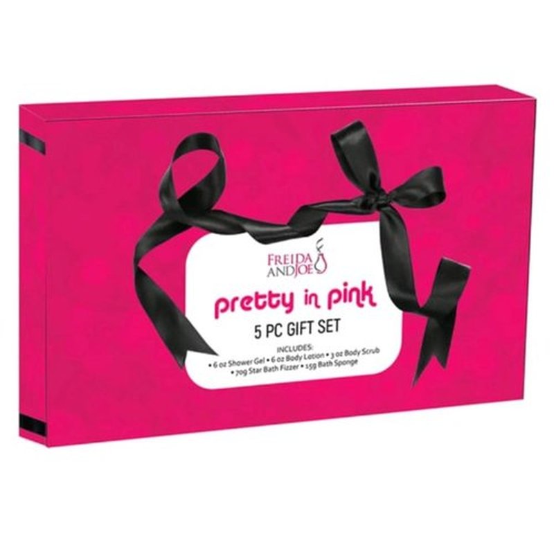 Fragrance Bath & Body Collection Gift Box, Includes Shower Gel, Body Lotion, Body Scrub, Bath Bomb & Sponge (Pretty in Pink) – Mother's Day Gift for Mom