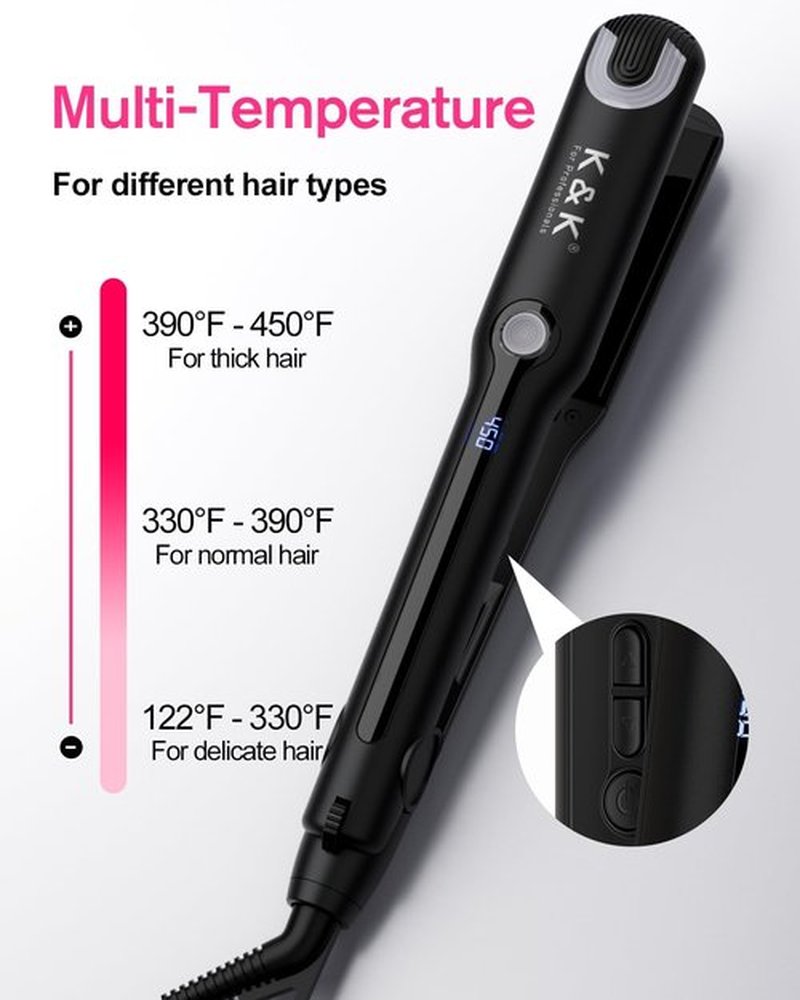 K&K Shine Therapy Hair Straightener - Professional 2-in-1 Flat Iron with Ceramic Coated Plates for Smooth, Frizz-Free Hair