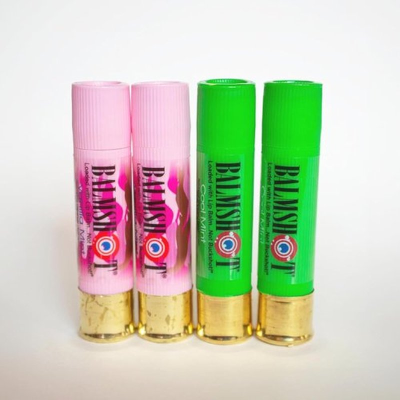 BALMSHOT Lip Balm 4-Pack - Minty Combo Variety Pack - (2) Cool Mint & (2) Vanilla Mint - SPF 15 Beeswax Chapstick Formula, 20-Gauge Brass Shotgun Shell Tube, Heat Resistant, Made in USA