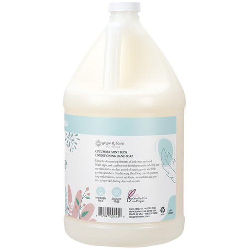 Ginger Lily Farms Botanicals Conditioning Liquid Hand Soap Refill, 100% Vegan & Cruelty-Free, Cucumber Mint Bliss Scent, 1 Gallon (128 fl oz)