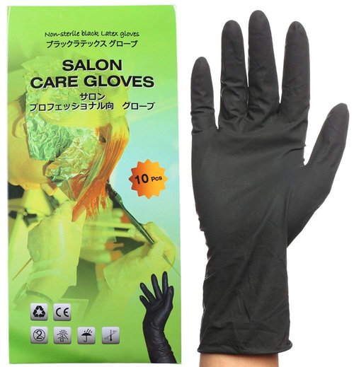 PERFEHAIR Black Reusable Latex Gloves, Salon Hair Color Dye Gloves-Medium Size (Pack of 10)