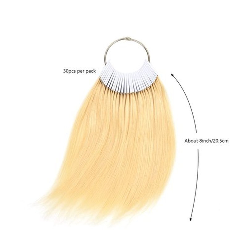 30 Pcs 8" Hair Swatches for Testing Color 100% Real Human Hair Level Swatches for Salon Training (Blonde，613#)