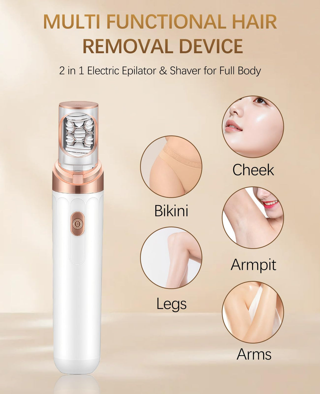 Facial Hair Removal for Women, 2-in-1 Epilator for Women Face, 3X Tweezer Head Painless Hair Remover for Face Woman with LED & USB(Snow White)