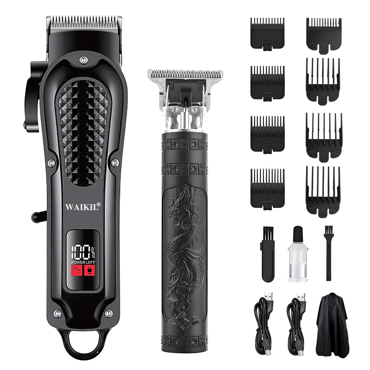 WAIKIL Professional Hair Clippers for Men & Beard Trimmer Set,Cordless Barber Clippers with T-Blade Outliner,LED Display,8 Guide Combs,Rechargeable Grooming Kit for Home & Barbershop
