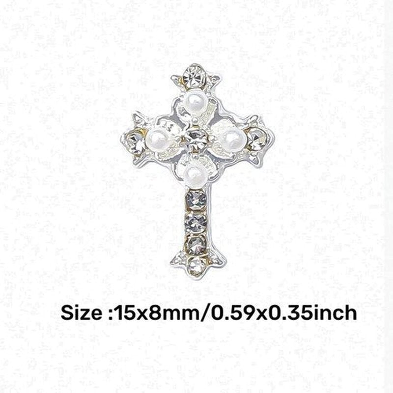 20pcs Retro Alloy Pearl Cross Nail Charms, Y2K Rhinestones for Nail Art, Punk Gothic Design Kit