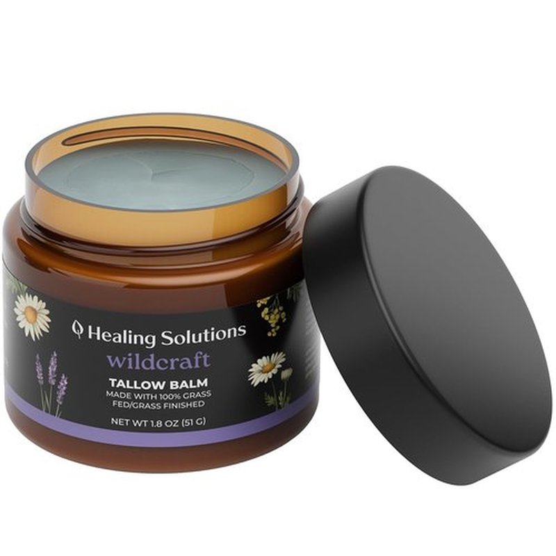 Healing Solutions - Beef Tallow and Honey Balm for Face, Chest & Skin (1.8oz), Grass Fed/Grass Finished Beef Tallow with Manuka Honey & Lavender Chamomile Blend, Made in USA, Moisturizing Skincare