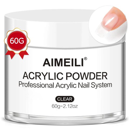 AIMEILI Clear Nail Acrylic Powder Nail Powder System for Acrylic Nails Extension French Nails Manicure Nail Carving No Need Nail Lamp Long-Lasting 60g