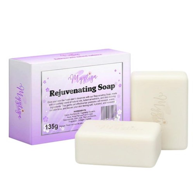 Myztiza Rejuvenating Bar Soap for Face & Body – Moisturizing Cleanser with Coconut Oil, Glycerin, Papaya Extract, Niacinamide, Citric Acid & Collagen Peptide – 2 Pack 135g Each